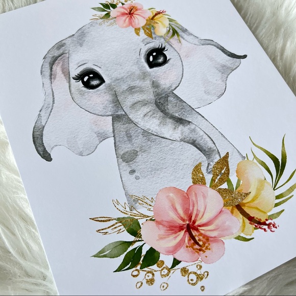 Cute Watercolor Floral Elephant Wall Art Print Poster Unframed - Picture 14 of 15